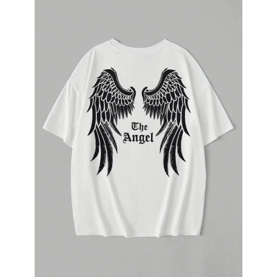 Baskılı Oversize Bisiklet Yaka T-shirt - Beyaz Baskılı Oversize Bisiklet Yaka T-shirt - Beyaz