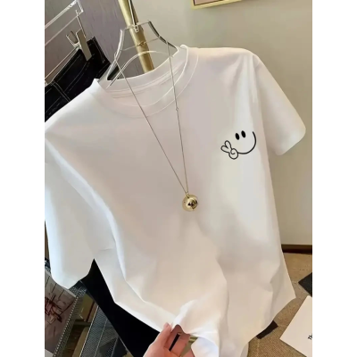 Baskılı Oversize Bisiklet Yaka T-shirt - Beyaz Baskılı Oversize Bisiklet Yaka T-shirt - Beyaz