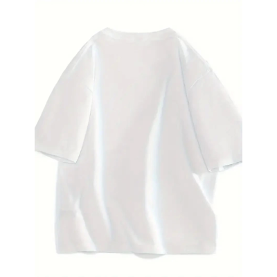 Baskılı Oversize Bisiklet Yaka T-shirt - Beyaz Baskılı Oversize Bisiklet Yaka T-shirt - Beyaz