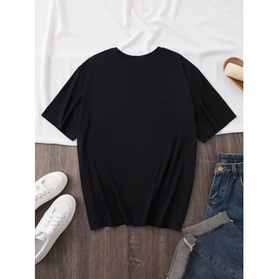 Baskılı Oversize Bisiklet Yaka T-shirt - Siyah Baskılı Oversize Bisiklet Yaka T-shirt - Siyah