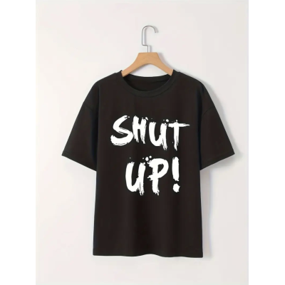 Baskılı Oversize Bisiklet Yaka T-shirt - Siyah Baskılı Oversize Bisiklet Yaka T-shirt - Siyah