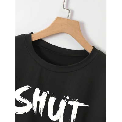Baskılı Oversize Bisiklet Yaka T-shirt - Siyah Baskılı Oversize Bisiklet Yaka T-shirt - Siyah