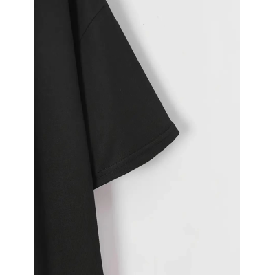 Baskılı Oversize Bisiklet Yaka T-shirt - Siyah Baskılı Oversize Bisiklet Yaka T-shirt - Siyah