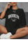 Baskılı Oversize Bisiklet Yaka T-shirt - Siyah Baskılı Oversize Bisiklet Yaka T-shirt - Siyah