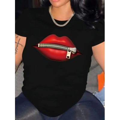 Baskılı Oversize Bisiklet Yaka T-shirt - Siyah Baskılı Oversize Bisiklet Yaka T-shirt - Siyah