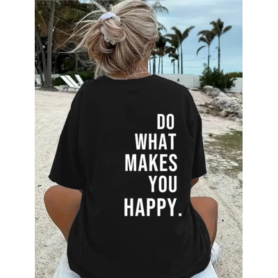 Baskılı Oversize Bisiklet Yaka T-shirt - Siyah Baskılı Oversize Bisiklet Yaka T-shirt - Siyah
