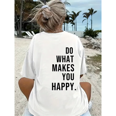 Baskılı Oversize Bisiklet Yaka T-shirt - Beyaz Baskılı Oversize Bisiklet Yaka T-shirt - Beyaz