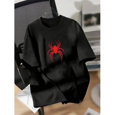 Baskılı Oversize Bisiklet Yaka T-shirt - Siyah Baskılı Oversize Bisiklet Yaka T-shirt - Siyah