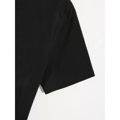 Baskılı Oversize Bisiklet Yaka T-shirt - Siyah Baskılı Oversize Bisiklet Yaka T-shirt - Siyah