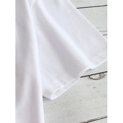 Baskılı Oversize Bisiklet Yaka T-shirt - Beyaz Baskılı Oversize Bisiklet Yaka T-shirt - Beyaz