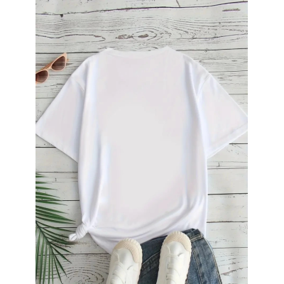 Baskılı Oversize Bisiklet Yaka T-shirt - Beyaz Baskılı Oversize Bisiklet Yaka T-shirt - Beyaz