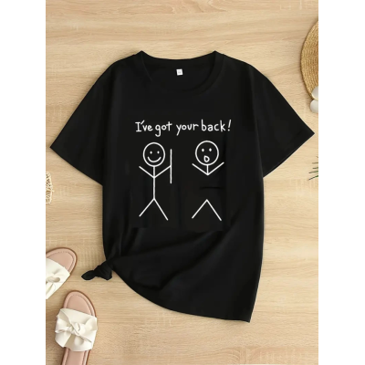 Baskılı Oversize Bisiklet Yaka T-shirt - Siyah Baskılı Oversize Bisiklet Yaka T-shirt - Siyah