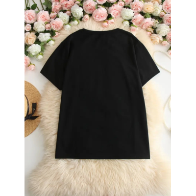 Baskılı Oversize Bisiklet Yaka T-shirt - Siyah Baskılı Oversize Bisiklet Yaka T-shirt - Siyah
