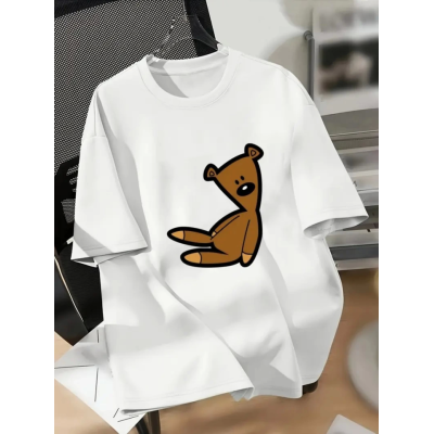 Baskılı Oversize Bisiklet Yaka T-shirt - Beyaz Baskılı Oversize Bisiklet Yaka T-shirt - Beyaz
