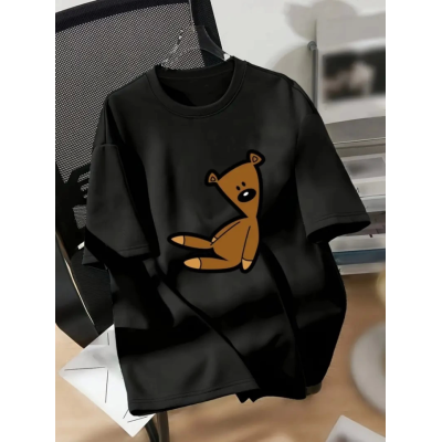 Baskılı Oversize Bisiklet Yaka T-shirt - Siyah Baskılı Oversize Bisiklet Yaka T-shirt - Siyah
