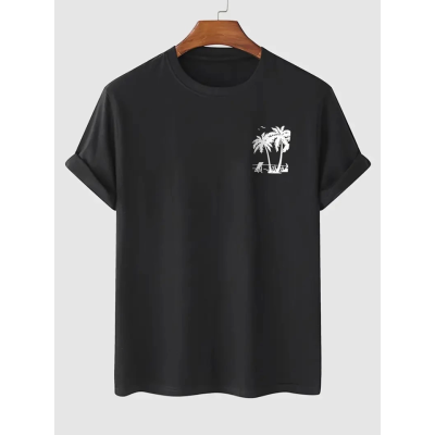 Baskılı Oversize Bisiklet Yaka T-shirt - Siyah