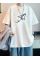 Baskılı Oversize Bisiklet Yaka T-shirt - Beyaz