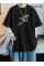 Baskılı Oversize Bisiklet Yaka T-shirt - Siyah