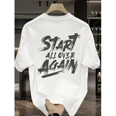 Baskılı Oversize Bisiklet Yaka T-shirt - Beyaz