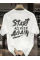 Baskılı Oversize Bisiklet Yaka T-shirt - Beyaz