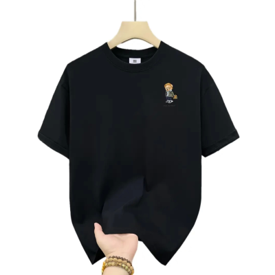 Baskılı Oversize Bisiklet Yaka T-shirt - Siyah