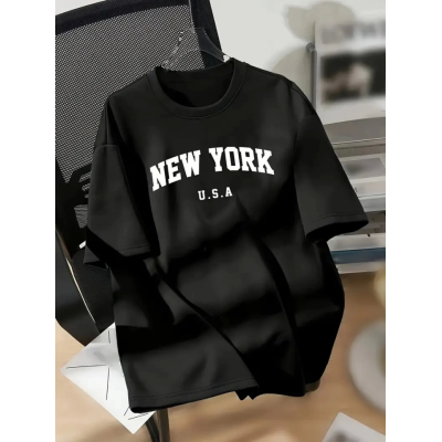 New York Baskılı Oversize Bisiklet Yaka T-shirt - Siyah New York Baskılı Oversize Bisiklet Yaka T-shirt - Siyah