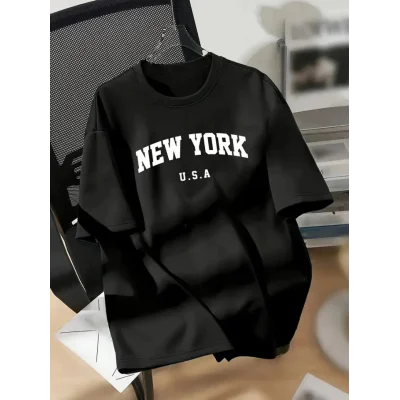 New York Baskılı Oversize Bisiklet Yaka T-shirt - Siyah New York Baskılı Oversize Bisiklet Yaka T-shirt - Siyah