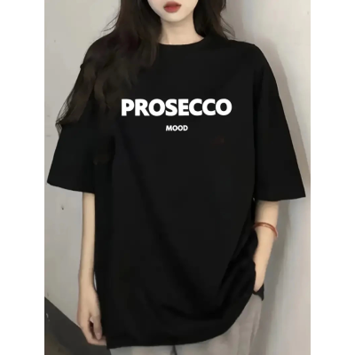 Baskılı Oversize Bisiklet Yaka T-shirt - Siyah Baskılı Oversize Bisiklet Yaka T-shirt - Siyah