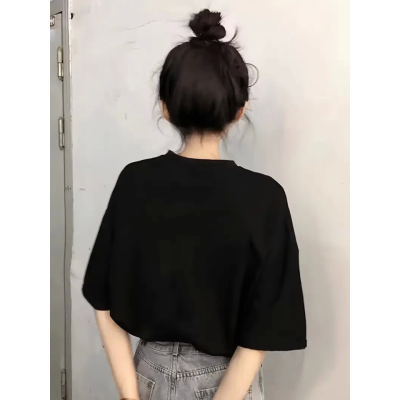 Baskılı Oversize Bisiklet Yaka T-shirt - Siyah Baskılı Oversize Bisiklet Yaka T-shirt - Siyah