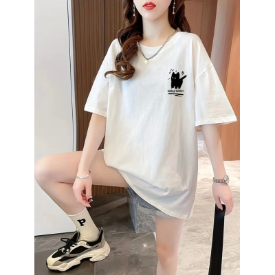 Baskılı Oversize Bisiklet Yaka T-shirt - Beyaz Baskılı Oversize Bisiklet Yaka T-shirt - Beyaz