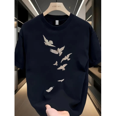 Baskılı Oversize Bisiklet Yaka T-shirt - Beyaz