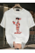 Baskılı Oversize Bisiklet Yaka T-shirt - Beyaz