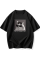 Baskılı Oversize Bisiklet Yaka T-shirt - Siyah