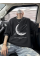 Baskılı Oversize Bisiklet Yaka T-shirt - Siyah