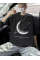 Baskılı Oversize Bisiklet Yaka T-shirt - Siyah