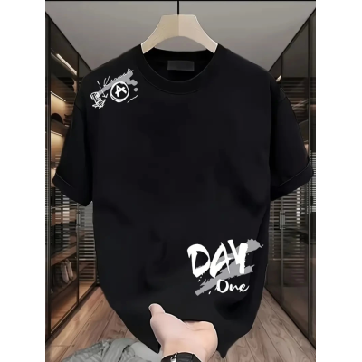 Baskılı Oversize Bisiklet Yaka T-shirt - Siyah Baskılı Oversize Bisiklet Yaka T-shirt - Siyah