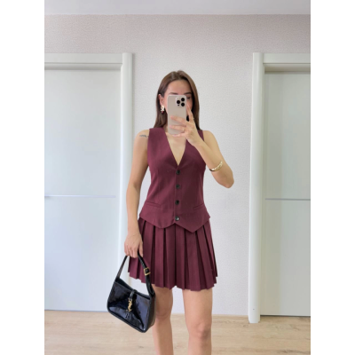 Takım Görünümlu Yelekli Mini Elbise- Bordo Takım Görünümlu Yelekli Mini Elbise- Bordo