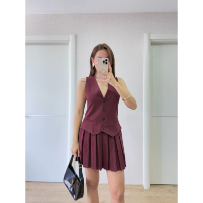 Takım Görünümlu Yelekli Mini Elbise- Bordo Takım Görünümlu Yelekli Mini Elbise- Bordo