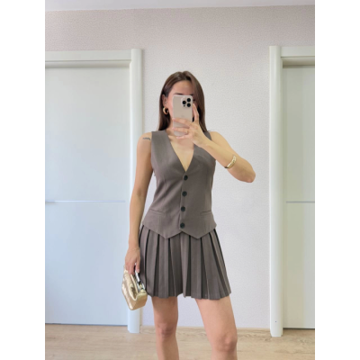 Takım Görünümlu Yelekli Mini Elbise- Füme Takım Görünümlu Yelekli Mini Elbise- Füme