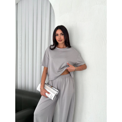 Osy Modal Yumuşak Dokulu Kumaş Bisiklet Yaka T-shirt Bol Paça Pantalon Ikili Takım - Boyalı Gri Osy Modal Yumuşak Dokulu Kumaş Bisiklet Yaka T-shirt Bol Paça Pantalon Ikili Takım - Boyalı Gri