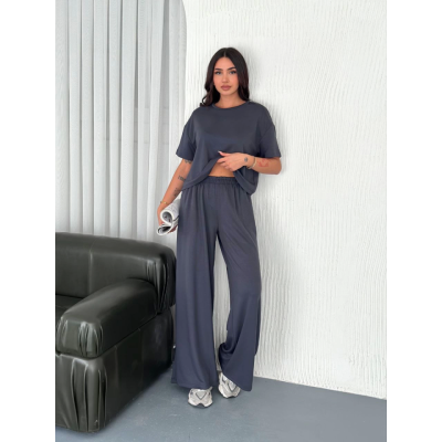 Osy Modal Yumuşak Dokulu Kumaş Bisiklet Yaka T-shirt Bol Paça Pantalon Ikili Takım -Antrasit Osy Modal Yumuşak Dokulu Kumaş Bisiklet Yaka T-shirt Bol Paça Pantalon Ikili Takım -Antrasit