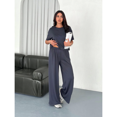 Osy Modal Yumuşak Dokulu Kumaş Bisiklet Yaka T-shirt Bol Paça Pantalon Ikili Takım -Antrasit Osy Modal Yumuşak Dokulu Kumaş Bisiklet Yaka T-shirt Bol Paça Pantalon Ikili Takım -Antrasit