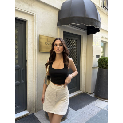 Su Yolu Çizgili Kolay Kombinle Ne Bilir Mini Boy Etek - Bej Su Yolu Çizgili Kolay Kombinle Ne Bilir Mini Boy Etek - Bej