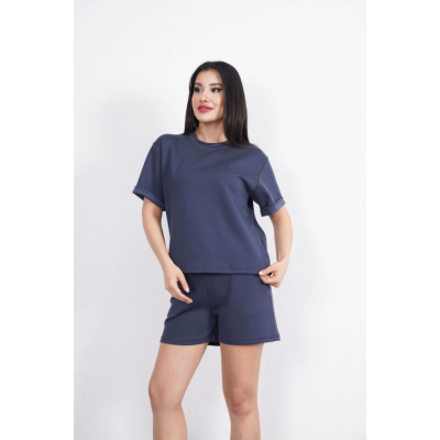 Osy Modal Yumuşak Dokulu Kumaş Bisiklet Yaka T-shirt Kısa Şort İkili Takım - Antrasit Osy Modal Yumuşak Dokulu Kumaş Bisiklet Yaka T-shirt Kısa Şort İkili Takım - Antrasit