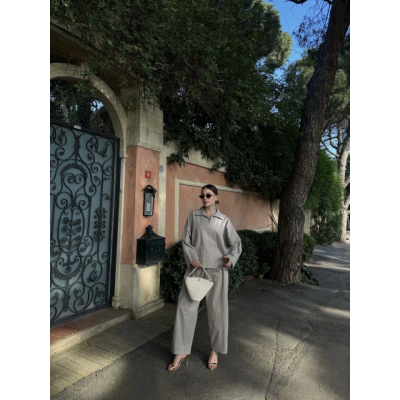 Uzun Kollu Yakalı Gömlek Pantalon Takım- Gri Uzun Kollu Yakalı Gömlek Pantalon Takım- Gri