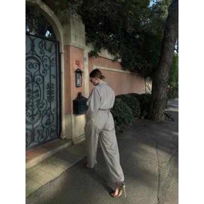 Uzun Kollu Yakalı Gömlek Pantalon Takım- Gri Uzun Kollu Yakalı Gömlek Pantalon Takım- Gri