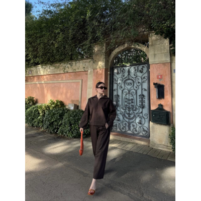 Uzun Kollu Yakalı Gömlek Pantalon Takım- Kahverengi Uzun Kollu Yakalı Gömlek Pantalon Takım- Kahverengi