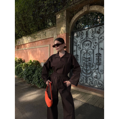 Uzun Kollu Yakalı Gömlek Pantalon Takım- Kahverengi Uzun Kollu Yakalı Gömlek Pantalon Takım- Kahverengi