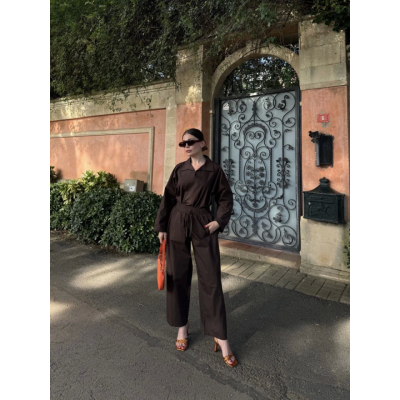 Uzun Kollu Yakalı Gömlek Pantalon Takım- Kahverengi Uzun Kollu Yakalı Gömlek Pantalon Takım- Kahverengi